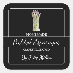 Homemade Pickled Asparagus Square - etikett svart