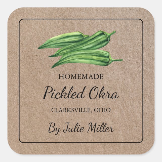Homemade Pickled Okra Square Kraft Papper etikett (Framsida)