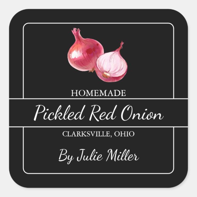 Homemade Pickled Red Onion Square - etikett svart (Framsida)