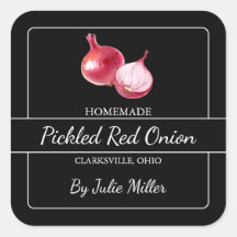 Homemade Pickled Red Onion Square - etikett svart