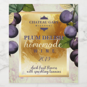 Homemade PLUM faux vineyard personlig vin Vinflaska Etikett