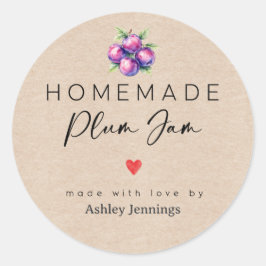 Homemade Plum Jam Labels | Made with Love Stickers Runt Klistermärke