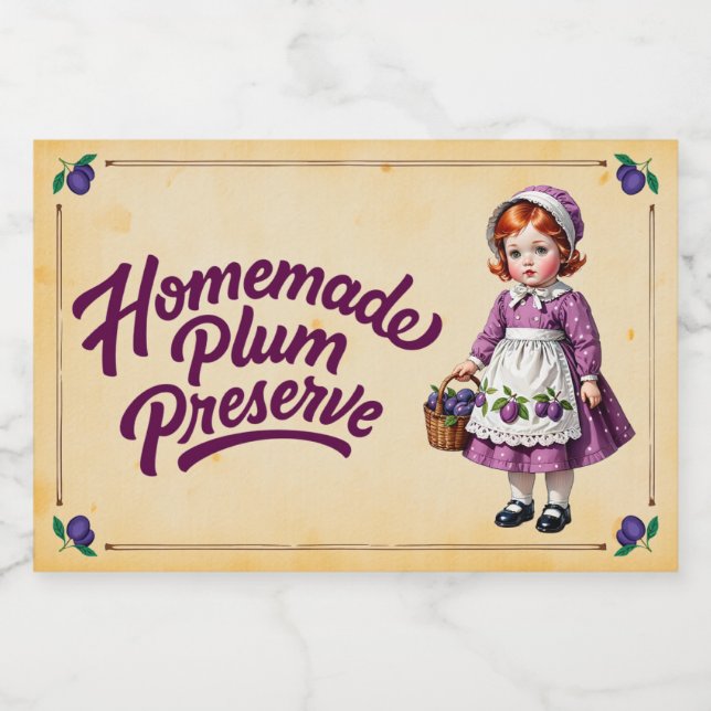 Homemade Plum Preserve - Vintage Mat Etiketter (Singel etikett)