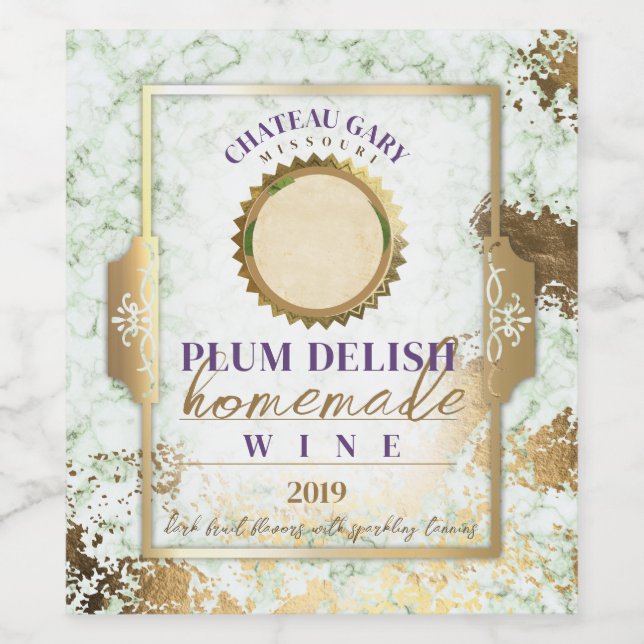 Homemade PLUM vin personlig etikett faux guld (Singel etikett)