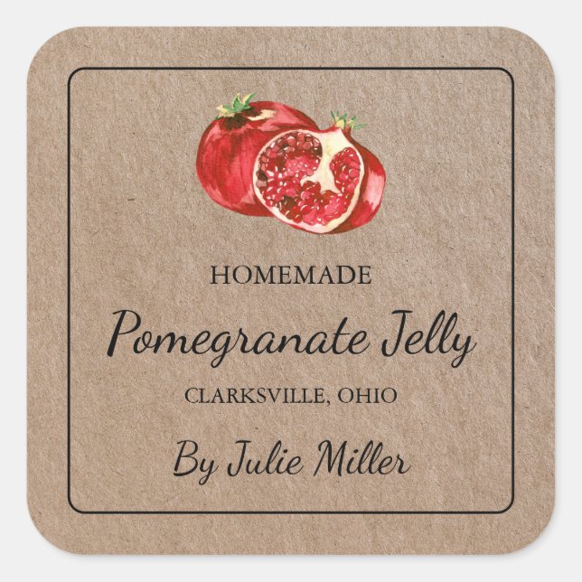 Homemade Pomegranate Square Kraft Papper etikett (Framsida)