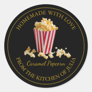 Homemade Popcorn-etikett Svart Runt Klistermärke