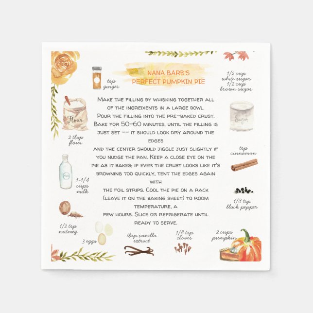 Homemade Pumpkin Paj | Thanksgiving Friendsgiving Pappersservett (Framsidan)