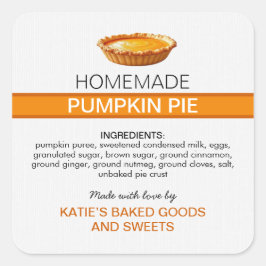 Homemade Pumpkin Pie Label | Fall Baking Sticker Fyrkantigt Klistermärke