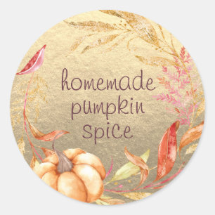 Homemade Pumpkin Spice Watercolor Foliage Guld Runt Klistermärke