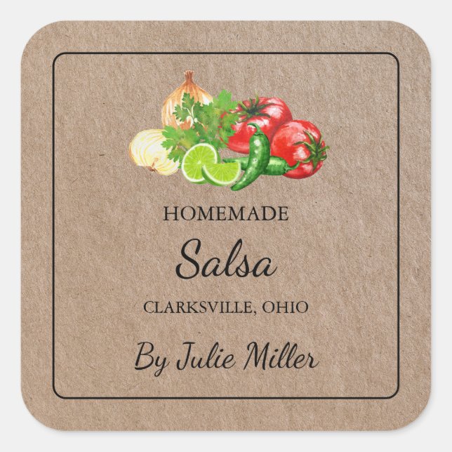 Homemade Salsa Square Kraft Papper etikett (Framsida)