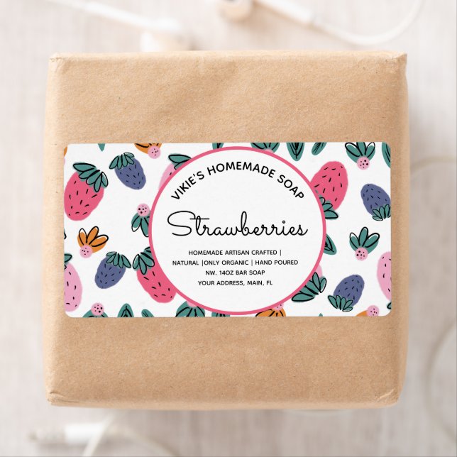 Homemade Soap Business Strawbär Mönster Fraktsedel (Insitu)