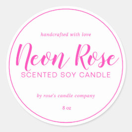 Homemade Soy Candle Chic Calligraphy Neon Rosa Runt Klistermärke