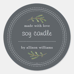 Homemade Soy Candle Gräs Sprig Skriva på off-Black Runt Klistermärke