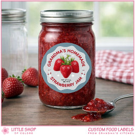 Homemade Strawberry Jam Canning Jar Labels Runt Klistermärke