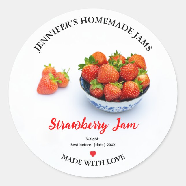 Homemade Strawberry Sylt Burk etikett (Framsida)
