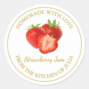 Homemade Strawberry Sylt-etikett Vit Runt Klistermärke