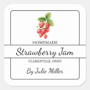 Homemade Strawberry Sylt Square-etikett Fyrkantigt Klistermärke