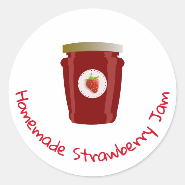 Homemade Strawberry Sylt Stickers Runt Klistermärke (Framsida)