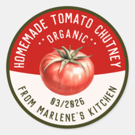 Homemade tomatchutney med två färg runt klistermärke