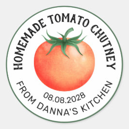 Homemade Tomato Chutney-etikett med röd tomat Fyrkantigt Klistermärke