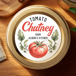 Homemade Tomato Chutney-etikett med vintage stil Runt Klistermärke