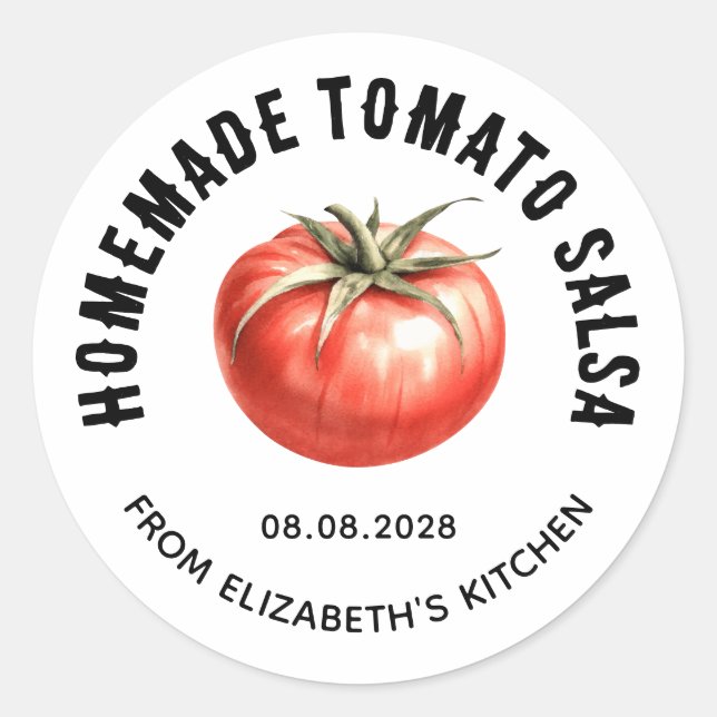 Homemade Tomato Salsa-konservetikett Runt Klistermärke (Framsida)