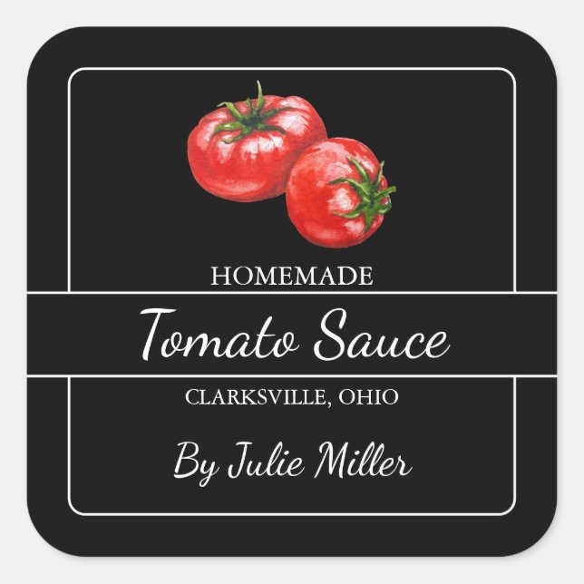 Homemade Tomato Sauce Square - etikett svart (Framsida)