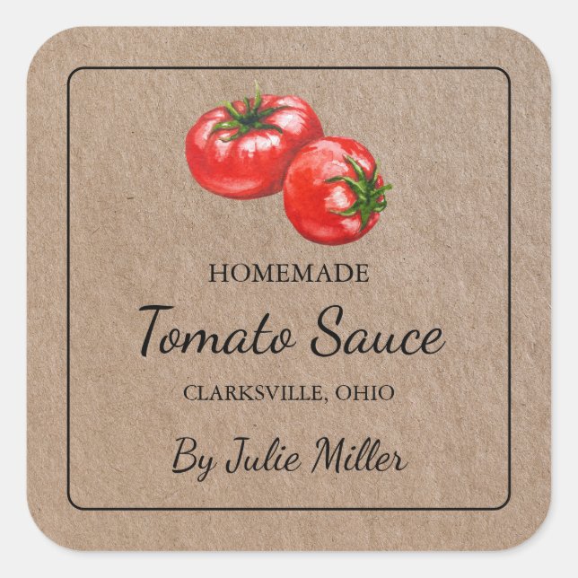 Homemade Tomato Sauce Square Kraft Papper etikett (Framsida)