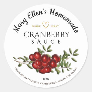 Homemade WITH KÄRLEK Cranberry Sauce Label Runt Klistermärke