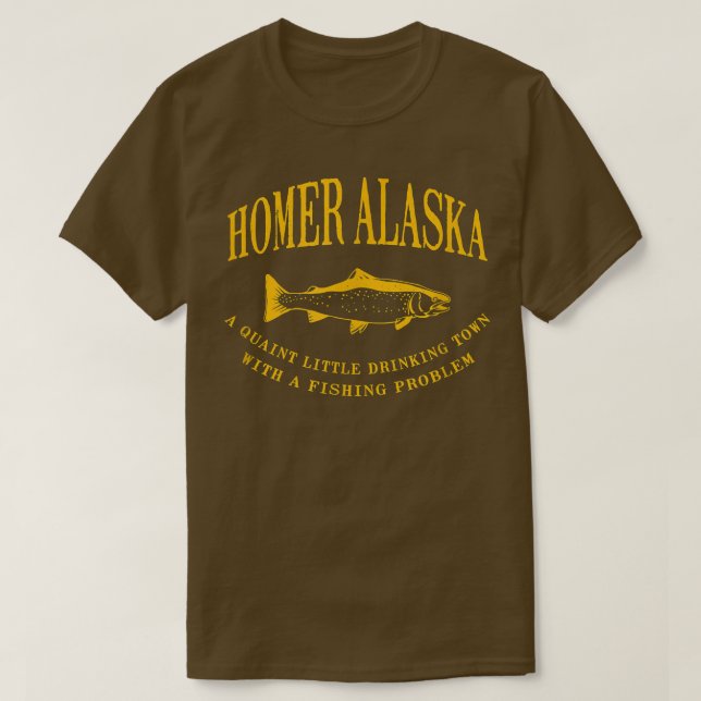 Homer Alaska som dricker en stad med ett fiskeprob T Shirt (Design framsida)
