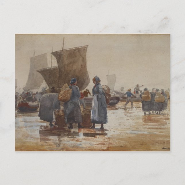 Homer Fisherfolk på stranden vid Cullercoats Vykort (Framsida)