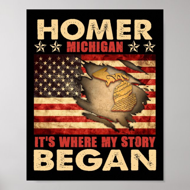 Homer Michigan Usa Flagga 4:e Juli  Poster (Framsidan)