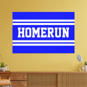 HOMERUN Ljusblå Vita Sommar Baseball Ränder Canvastryck