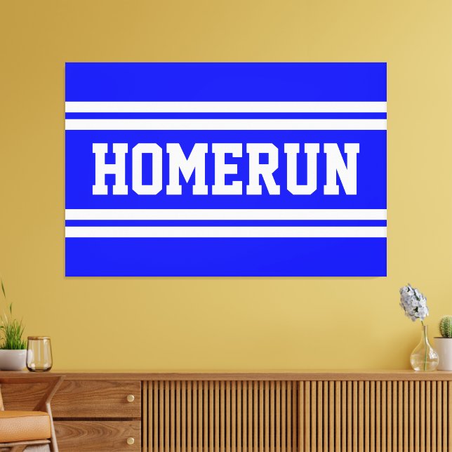 HOMERUN Ljusblå Vita Sommar Baseball Ränder Canvastryck (Insitu (Vardagsrum))