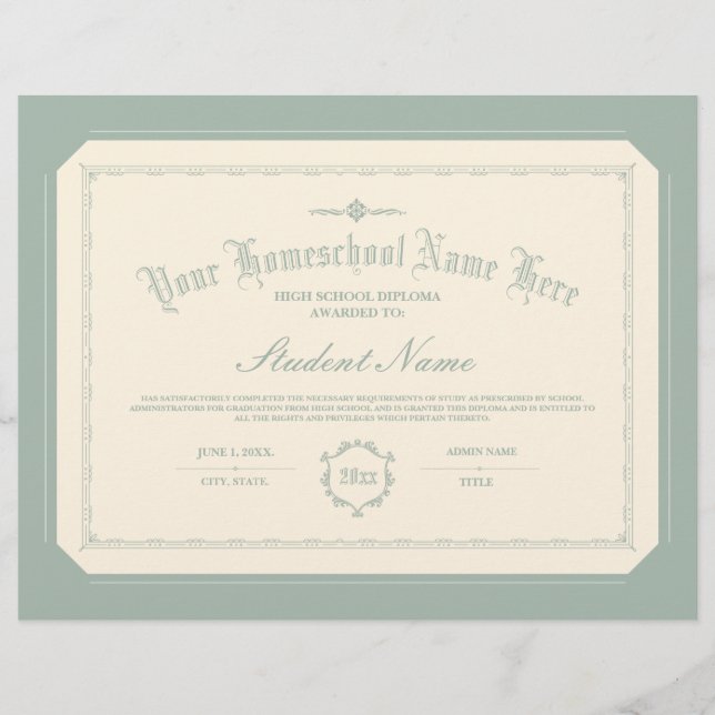 Homeschool Diploma Traditional Soft Green (Framsida)
