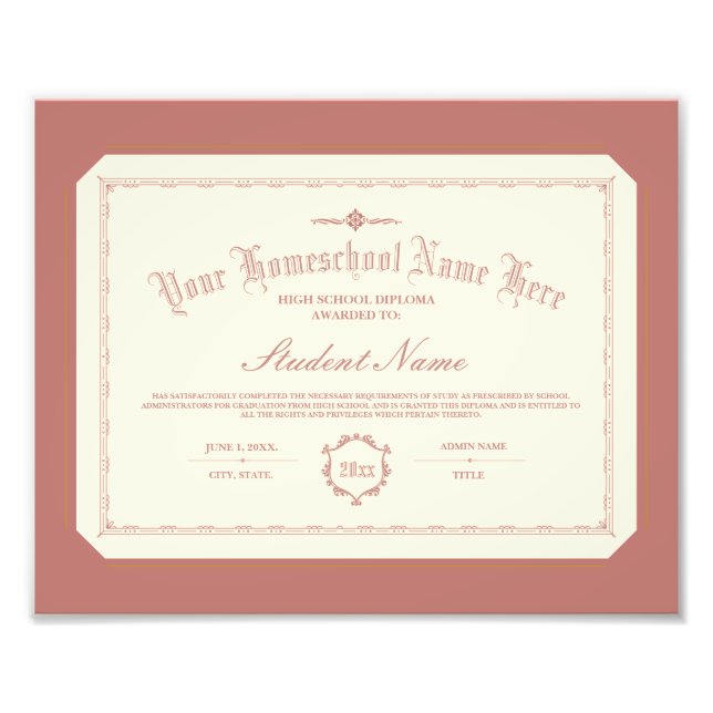 Homeschool Diploma Traditional Soft Red Fototryck (Framsidan)