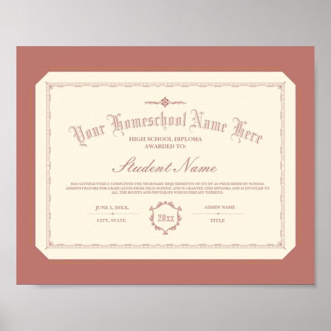 Homeschool Diploma Traditional Soft Red Poster (Framsidan)
