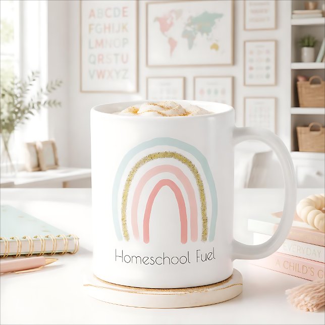 Homeschool Fuel Hemmaskolande Mamma Regnbåge Glitt Kaffemugg (Skapare uppladdad)