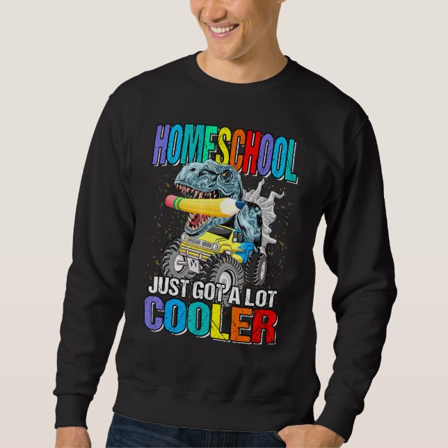 Homeschool Har A Lot Cooler Monster Lastbil Din Di Lång Ärmad Tröja (Framsida)