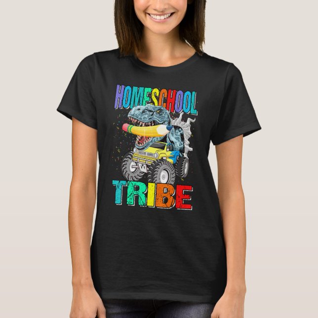 Homeschool Tribe Monster Lastbil Dinosaur T Shirt (Framsida)