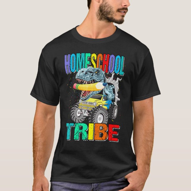 Homeschool Tribe Monster Lastbil Dinosaur T Shirt (Framsida)