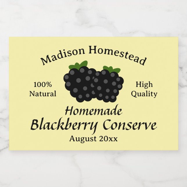 Homestead Blackberry Bevarar mallen Jelly Sylt Mat Etiketter (Singel etikett)