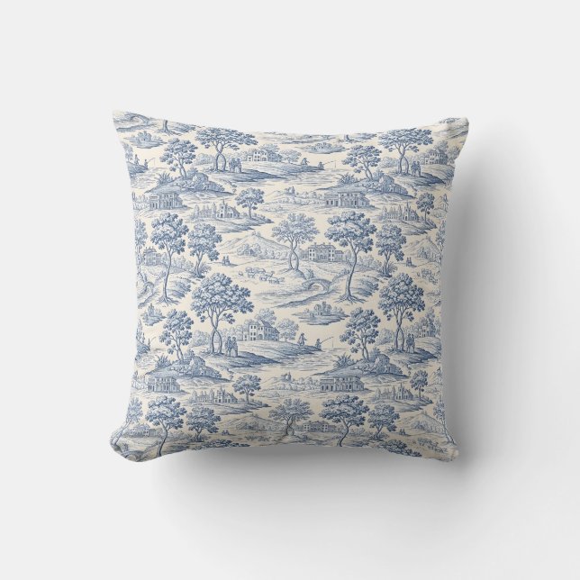 Homestead Blue Toile Kudde (Framsida)