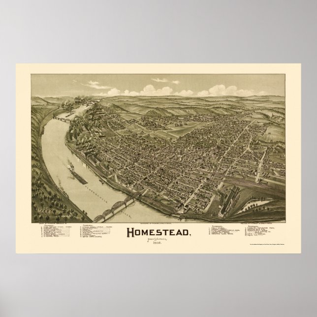 Homestead, PA Panoramic Karta - 1902 Poster (Framsidan)