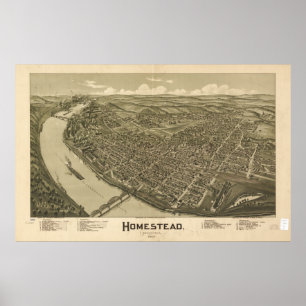 Homestead Pennsylvania 1902 Antique Panoramic Kart Poster