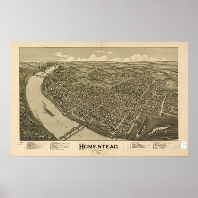 Homestead Pennsylvania 1902 Antique Panoramic Kart Poster (Framsidan)