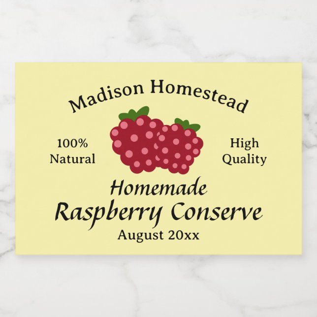 Homestead Raspberry Bevarar mallen Jelly Sylt Mat Etiketter (Singel etikett)