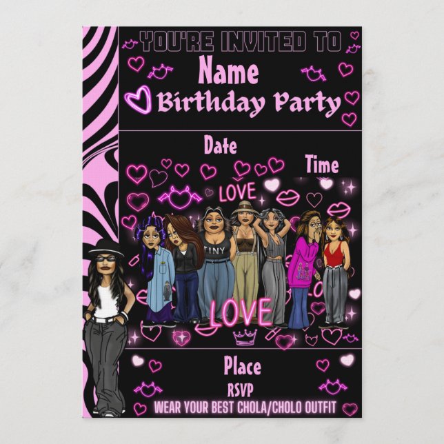 Homies Chicana  Birthday Invitation Lil Homies Inbjudningar (Framsida)