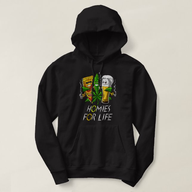 Homies for Life Beer and Ogräs Buds Pizza Cannabi Hoodie (Design framsida)