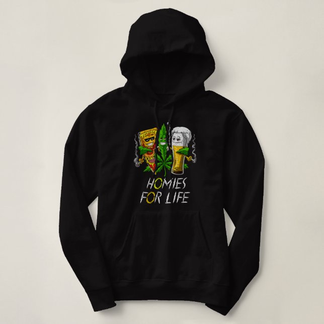 Homies for Life Beer and Ogräs Buds Pizza Cannabi T Shirt (Design framsida)